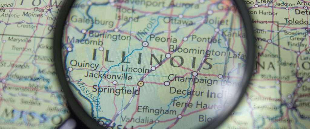 American state Illinois on the map of the world